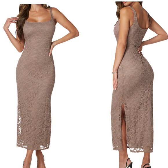 BEBE Marseille Lace Square Neck Tank Dress Sz: M  Navy - Picture 2 of 11